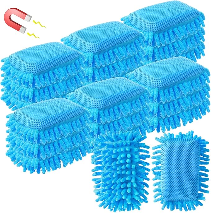 Sherr 30 Pcs Microfiber Shag Dry Erasers Bulk Magnetic Whiteboard Eraser Washable Colorful Chalk Board Eraser Markers Chalk for Adults Home Office Supplies(Blue)