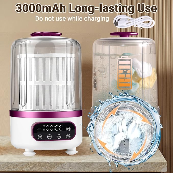 3L Portable Washing Machine,3 In 1 Portable Washer-Dryer Combo, Home Mini Underwear-Specific Washing Machine，3 Modes 3000mAh Laundry Machine for apartments, dormitories, travel, and hotels (Purple)