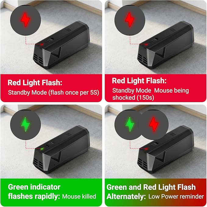 Electric Mouse Traps Indoor for Home, Reusable No-Touch Electronic Mouse Trap Zapper with Powerful Voltage Effectively Kills Mice in Living Rooms, Kitchens, Garages, and More