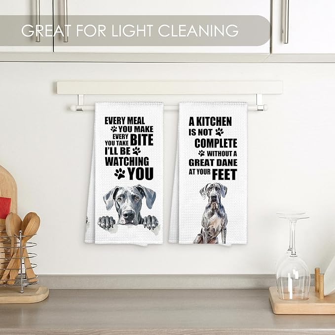 Great Dane Kitchen Towel Gifts for Dog Lovers Decorative Set of 2, Great Dane Dish Towels Dishcloths Tea Towels, Dog Waffle Weave Microfiber Hand Towel for Kitchen Bathroom Decor 16x24