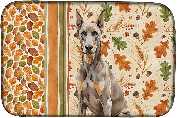 Caroline's Treasures Fawn Doberman Pinscher Heirloom Fall Dish Drying Mat Absorbent Dish Drying Mat Pad for Kitchen Counter Dish Drainer Mat for Countertop, 14 x 21", Multicolor