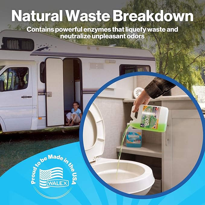 Walex Bio-Fresh Liquid Enzyme Holding Tank Treatment for RV, Camper & Marine - Black Water Tank Deodorizer, Liquifies Waste & Toilet Paper, Septic Tank Safe, Biocide-Free, Alpine Fresh, 64oz