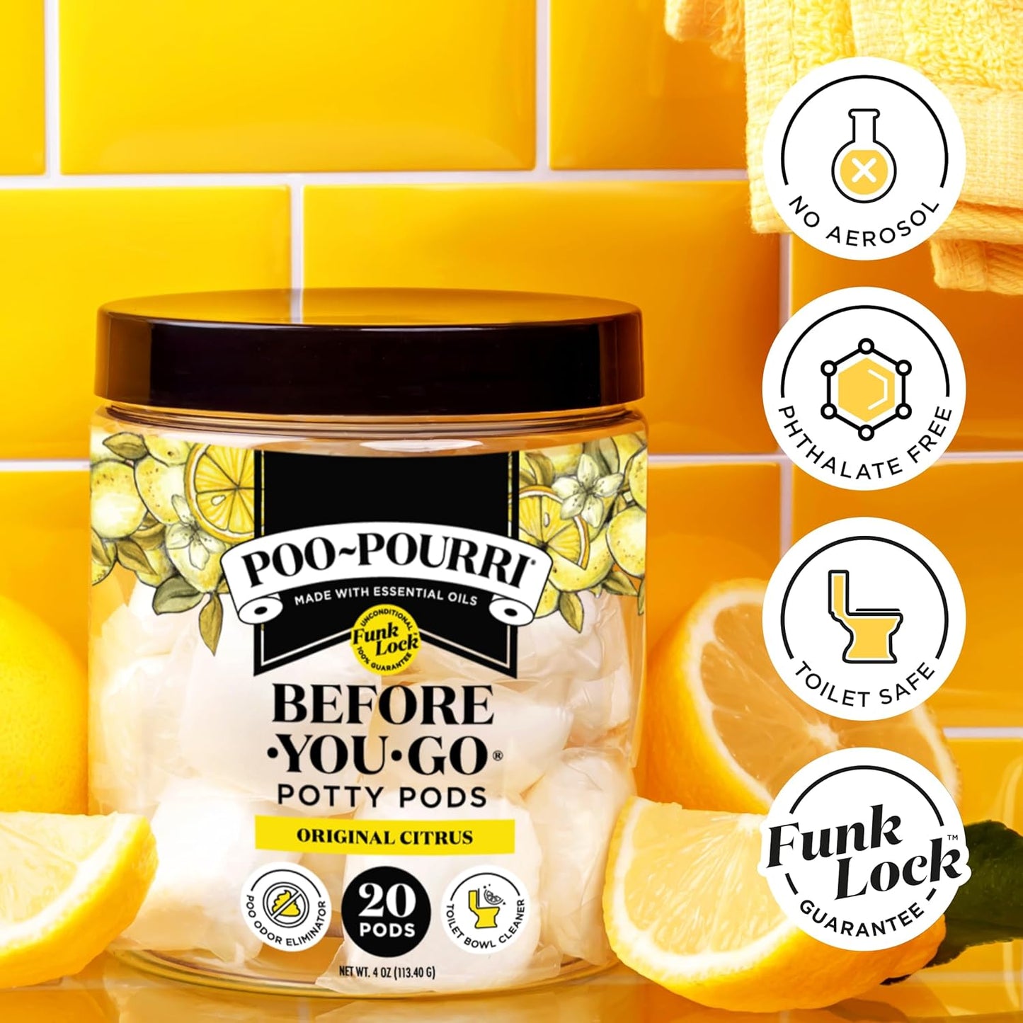 Poo-Pourri Before-You-Go 2-in-1 Toilet Potty Pods, Original Citrus, 20 Ct, Bathroom Odor Deodorizer and Toilet Cleaner with Essential Oils, Lemon, Bergamot and Lemongrass Scent