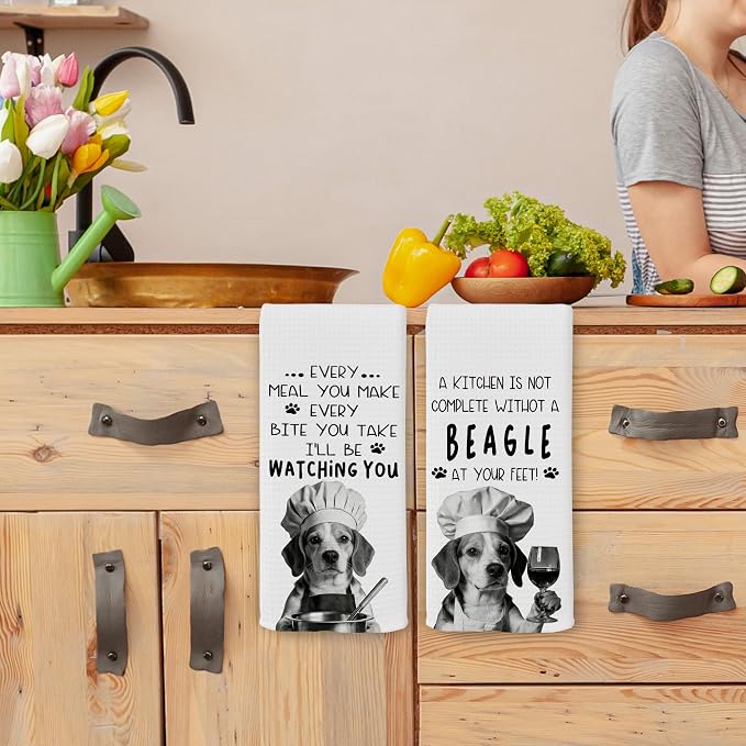 Funny Beagle Dog Kitchen Towels 16x24 Inch Set of 2 | Beagle Gifts for Women Men Dish Tea Towels for Kitchen, Dog Lover Mom Dad Owner Gifts Decorative Hand Towel