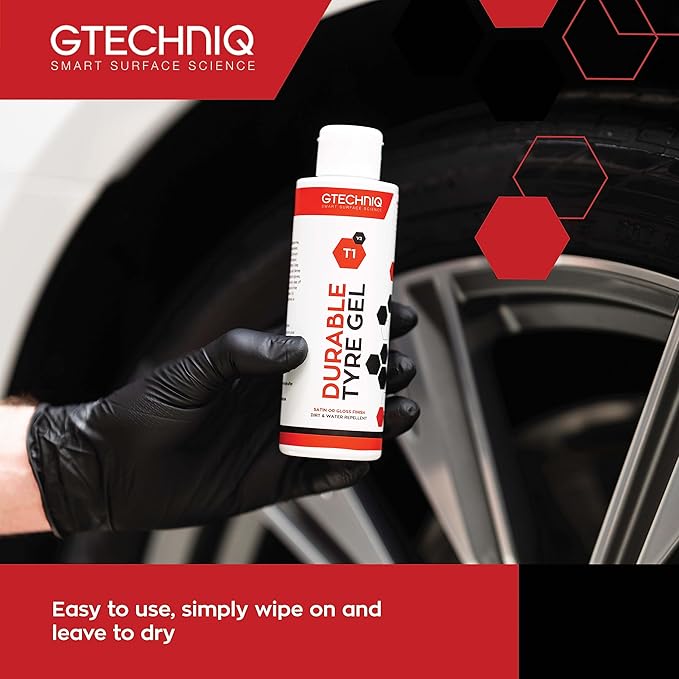 Gtechniq T1 Durable Tire Gel for Car Tire Shine, 33.8 fl oz | Repels Water, Dirt and Grime, Restores Tire Black Finish, Long Lasting New Tire Finish and Shine, Easy to Apply