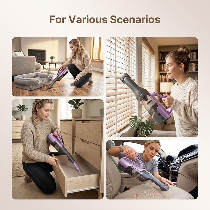Shop-Vac S3 20V Handheld Vacuum Cordless, Rotatable Nozzle, Dual-Speed Powerful Portable Car Vacuum Rechargeable, Wall-Mounted Lightweight Hand Vacuum for Home & Car, LED, HEPA Filter, Purple