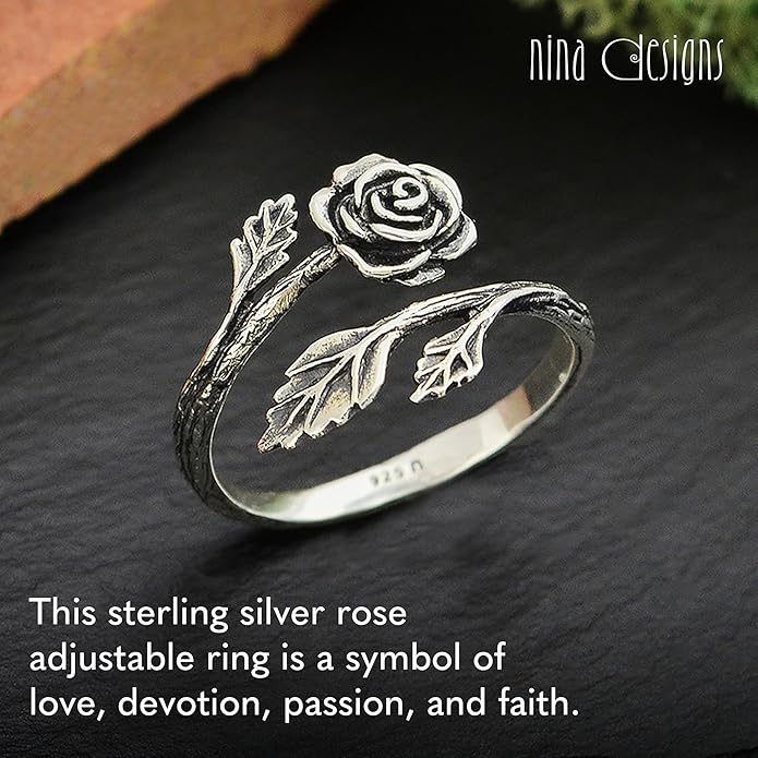 NINA DESIGNS Sterling Silver Rings - Adjustable Ring, Silver Jewelry for Women, 925 Sterling Silver, Gift for Women Women’s Rings