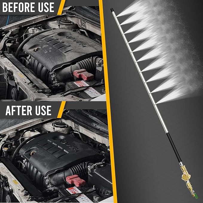 24" Radiator Cleaning Wand, 10-Hole Fan Spray Nozzle with 5 Tips, 304 Stainless Steel Round Tube, 4500 PSI High Pressure Washer Tool for Car Truck SUV AC Condenser