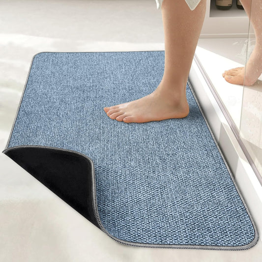 Bath Mat,Ultra Thin Bathroom Runner Rugs,Large Bath Mats for Bathroom,Quick Dry,Non-Slip,Machine Washable,Low Pile,Bath Rug,Shower Outside,Sink,Home Decor Accessories.Blue,1'5"x2'11"（17x35inch）