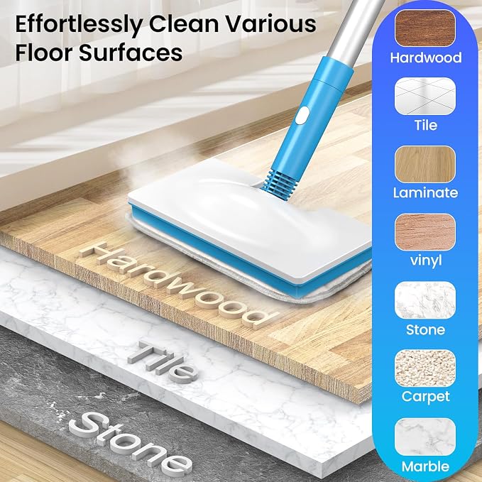 Czlife Z7 Steam Mop for Floor Cleaning, 13-in-1 Handheld Steam Cleaner for Home Tile Grout Hardwood Laminate Furniture Couch Clothes Carpet, Multi-Purpose Floor Steamer Machine, Corded (Blue)