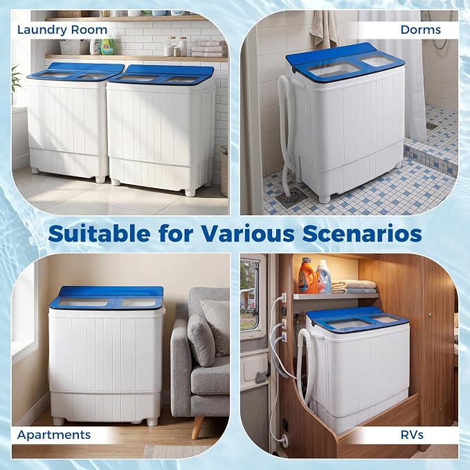 Giantex Portable Washing Machine, 18LBS Twin Tub Mini Compact Laundry Washer Spinner Combo with Drain Pump, 11Lbs Washer and 7Lbs Spinner for Apartments, RVs, Dorms, Blue+White