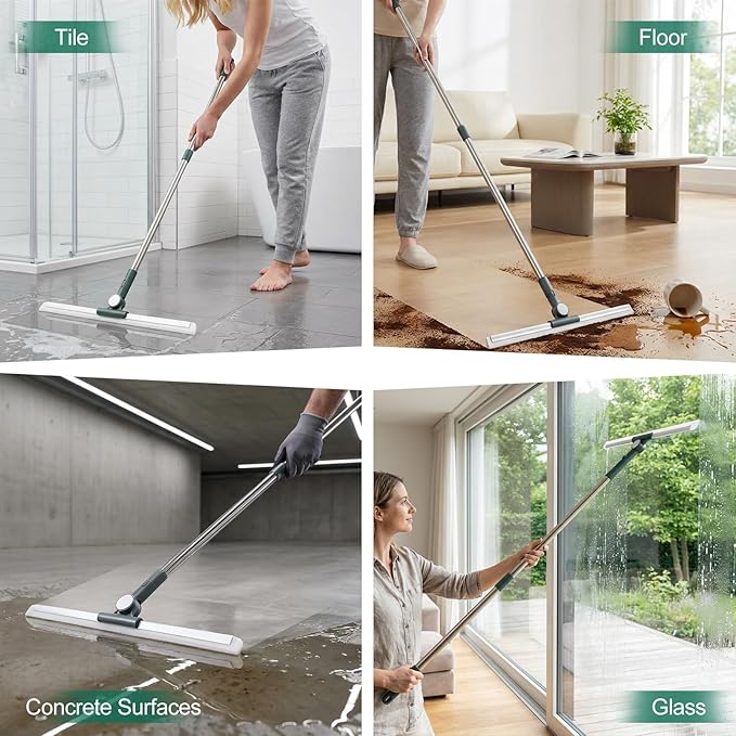 29"-49" Telescopic Pole Floor Squeegee for Concrete Floor, 21.85" Wide Heavy-Duty Squeegee with Detachable Stiff Brush, Large Squeegee Broom for Tile Floor, Garage, Swimming Pool, Bathroom