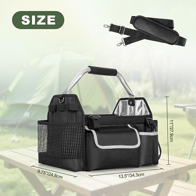 HODRANT Outdoor Grill Utensil Caddy, BBQ Tool Organizer with Divider & Support Pad for Tailgating Essentials, Picnic Storage Bag with Handle & Shoulder Strap for Camping Grill Accessories, Bag Only