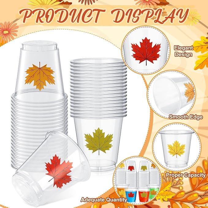 300 Pack 3 oz Thanksgiving Plastic Shot Glasses Thanksgiving Disposable Shot Cups Bulk Clear Mini Maple Leaf Tasting Cups for Autumn Fall Whiskey Party Favors Drinking Supplies