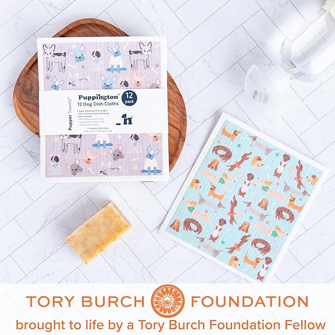 Puppington Pupper Towels 12 Pack Swedish Dishcloths for Kitchen - Dog Dish Towels - Swedish Dish Cloths for Kitchen - Dog Mom Mothers Day Gifts for Women - Eco Friendly (12 Breeds)