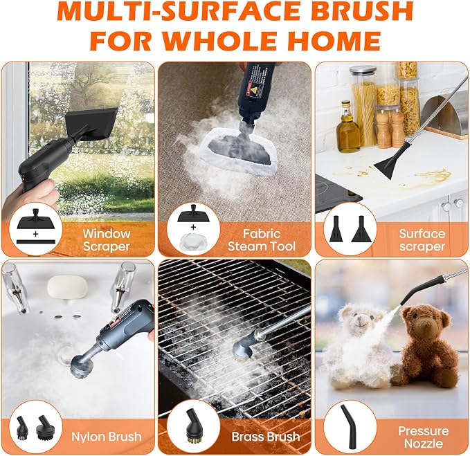 Steam Cleaner for Home & Car-Portable Handheld Steamer for Cleaning with 3-Level Handle, 15s Heat-Up, Large Tank, 16 Accessories - Clean Grease, Grout, Tile, Floor, Couch, Dirt, Furniture