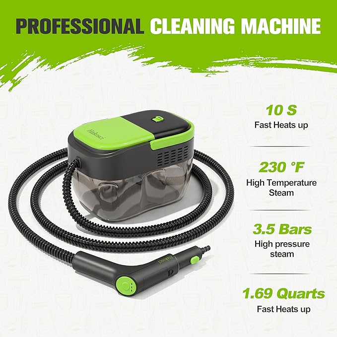 1500W Portable Steam Cleaner,10s Heat-Up,3-Level Adjustable Handle, 1.69 Quarts Large Tank,11 Pcs Accessories, Heavy Duty Steamer for Home Dirt, Grout, Floor, Grease,and Car Detailing