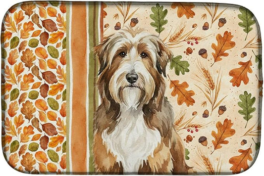Caroline's Treasures Brown Bearded Collie Heirloom Fall Dish Drying Mat Absorbent Dish Drying Mat Pad for Kitchen Counter Dish Drainer Mat for Countertop, 14 x 21", Multicolor