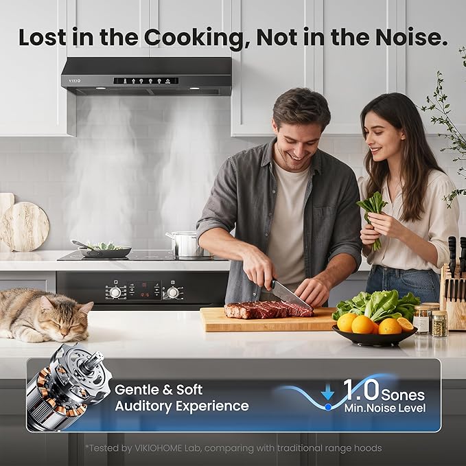 VIKIO HOME 36 Inch Under Cabinet Range Hood 900 CFM, Dual Motor Powerful Kitchen Vent Hood, Gesture & Touch Control, Ultra Quiet DC Motor, Dishwasher-Safe Filters, LED Lights, Black
