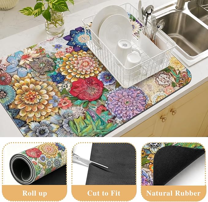 Kitchen Countertop Dish Drying Mat,Super Absorbent Coffee Bar Mat for Maker Espresso Machine, Anti-Slip Accessories for Kitchen Countertops 24x18 Inch