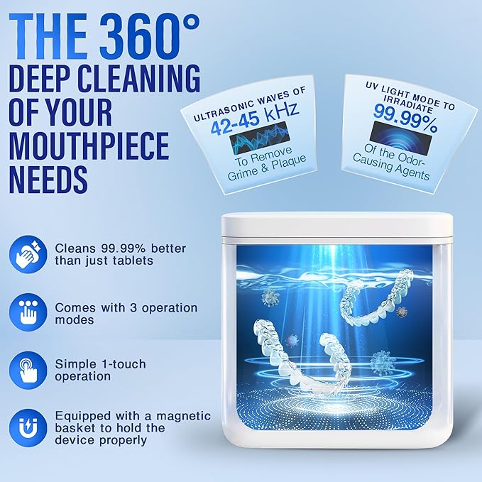 GuruNanda Retainer Cleaner Set – Ultrasonic & UV Cleaning Pod & Aligner Cleaning Foam, Deep Clean & Odor Neutralization for Retainers, Aligners, Dentures & Mouthguards