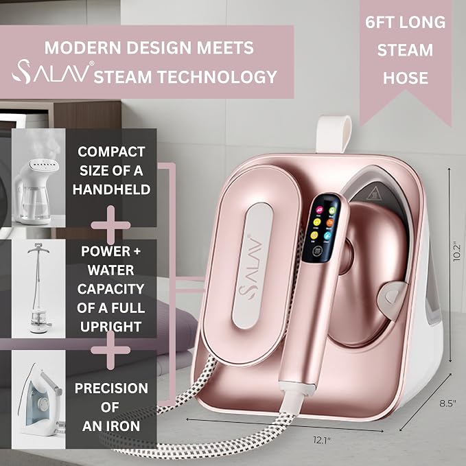 SALAV DuoPress Smart Deluxe Steam Station, Garment Steamer & Iron (C-Rose Gold)