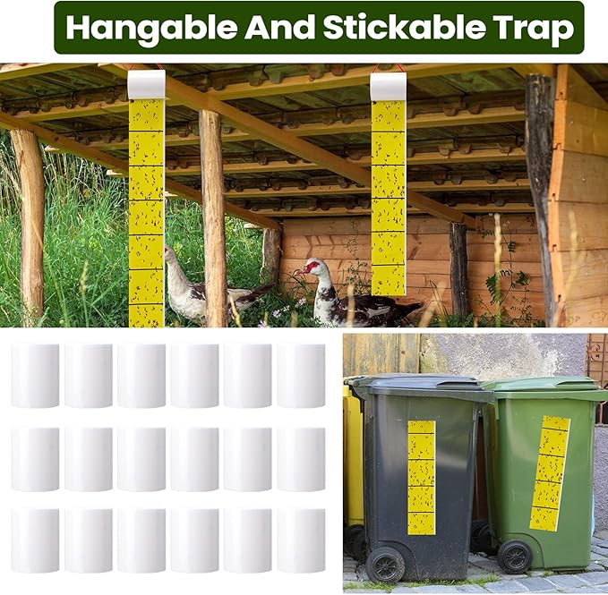 Qualirey Giant Sticky Fly Traps, Fly Strips for Indoor Outdoor Hanging Flying Tapes Non Toxic Ribbon Fruit Gnat Killer for Mosquito Plants House Horse Stable(23 ft,Yellow,30 Pcs)