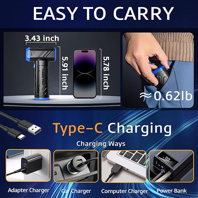 Electric Compressed Air Duster with LED Light-150000 RPM High-Speed Rechargeable Air Blower for Cleaning Keyboards,PC,Cars,3-Gear Adjustable Dust Blower Cordless, Alternative to Canned Air