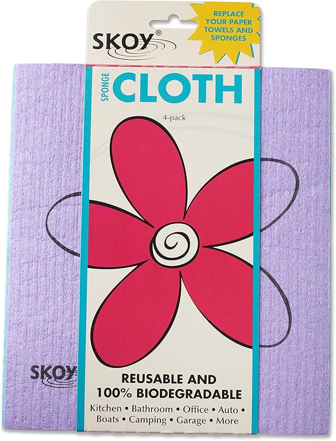Skoy Cleaning Bundle - Cloth, Scrub, Gray Towel and Sink Holder – Environmentally Friendly, Kitchen & Household Use, Plastic-Free Packaging, Great Gift Idea!