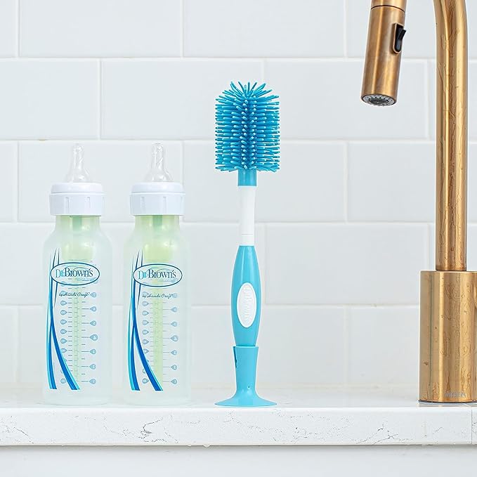 Dr. Brown's Soft Touch No Scratch Baby Bottle Cleaning Brush, Nipple Cleaner and Suction Cup Base for Easy Storage, BPA-Free, Blue, 2-Pack