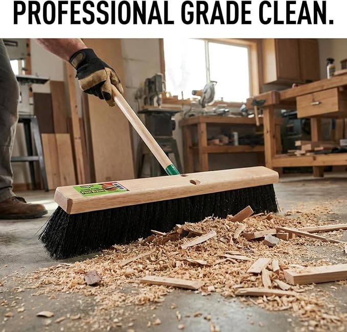 Black Indoor Push Broom Head – Heavy Duty Hardwood Block – Polypropylene Bristles – Deck Scrub Brush – Two Threaded Handle Holes for Better Assist (24")