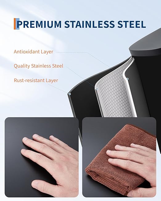 GarveeHome 13 Gal Slim Trash Can, Step Garbage Can with Soft-Close Lid, Stainless Steel Recycling Bin Waste Container with Removable Inner Bucket for Kitchen, Bathroom, Office, Black
