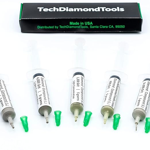 TechDiamondTools Diamond Polishing Compound Kit of 5 Polishing Paste USA Made 400 1200 4000 14000 50000 Grit for Marble Glass Metal Rock Jewelry Resin Silver Gemstone with 10% of Diamond Powder