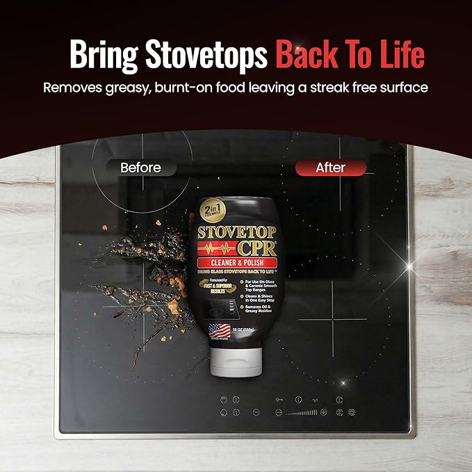 Stovetop CPR Glass Cooktop Cleaner Kit (18oz) – Ceramic Stove Cleaner, Polish, Scrubber Pads, Razor Scraper & Microfiber Towels