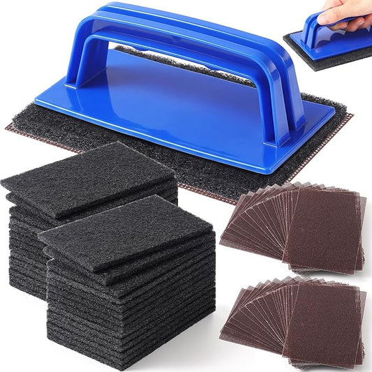 Reallnaive 62 Pcs Griddle Cleaning Kit Screen Holder Grill Screens Cleaning Pads Heavy Duty Abrasive Mesh Pads for Flat Tops, Cast Iron, Stainless Steel Griddle Cleaner Accessories Bundle (Blue)