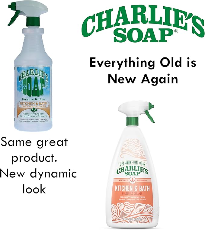 Charlie's Soap Kitchen & Bath Household Cleaner Spray (32 Fl. Oz., 6 Pack) Natural Kitchen and Bathroom Multi-Surface Cleaner – Non-Toxic and Biodegradable