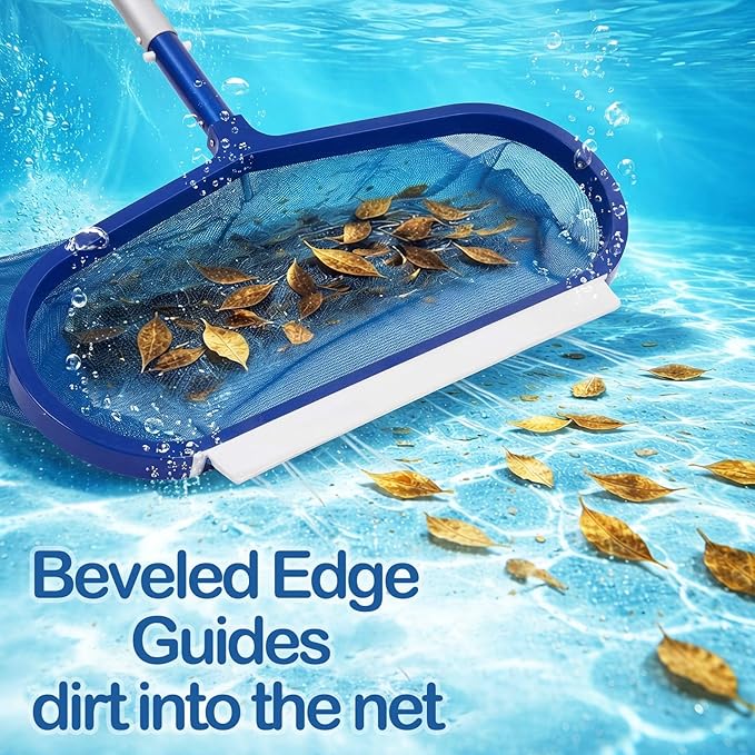 20 Inch Pool Skimmer Net with 15.7 in Aluminum Rod Heavy Duty Fiberglass Swimming Pool Leaf Skimmer Net, Leaf Rake Cleaning Tool Detachable Poles, Easy Scoop Edge, Debris Pickup Removal
