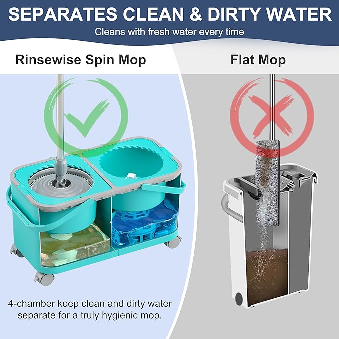 2026 Upgraded Easy-Use Spin Mop for Cleaner, Clean & Dirty Water Separation Mop Bucket for Pet & Family Homes,360° Swivel Wheels, Safe for Hardwood & Tile, Adjustable Handle,1 Reusable Mop Heads
