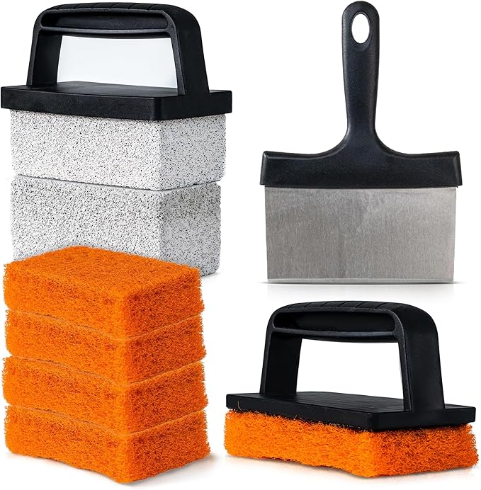 Griddle Buddy 10-Piece Griddle Cleaning Kit for Blackstone, Flat Top Grill | Stainless Steel Scraper, 2 Cleaning Bricks, 5 Scouring Pads & 2 Ergonomic Handles | Grill Cleaning kit for Easy Restoration