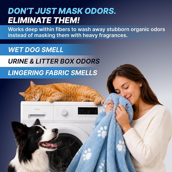 Pet Laundry Detergent Pro Enzyme Odor Remover - Deep Clean of Stubborn Stains - Urine (Dog, Cat, Puppy Accidents), Feces & Vomit, Saliva & Drool, Sweat & Body Oils, Food Spills - HE Support - 70 Loads
