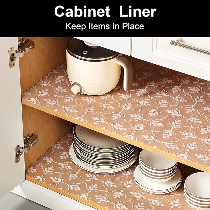 Cooyes Shelf Liners for Kitchen Cabinets Waterproof & Oil-Proof Kitchen Cupboard Mats Non-Slip Drawer Mats EVA Material Non Adhesive Fridge Liner for Shelves, （23.6" W x 236" L）
