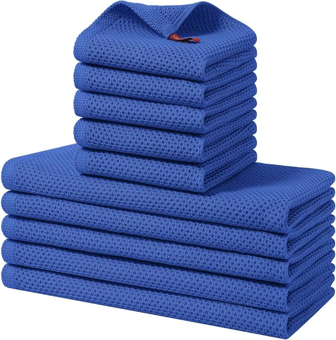 Homaxy 100% Cotton Kitchen Towels and Dishcloths Set, 12 x 12 Inches and 13 x 28 Inches, Set of 10 Bulk Kitchen Towels Set, Ultra Soft Absorbent Dish Cloths for Washing Dishes, Blueberry