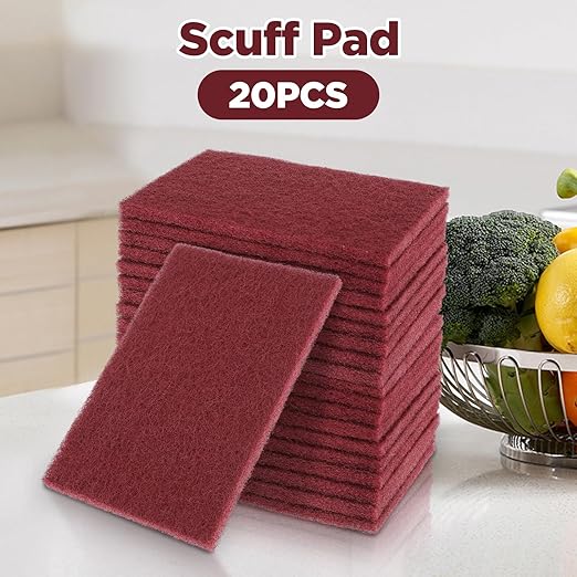 20 Pack 7447 General Purpose Scrub Pad - Maroon, 6" X 9" Abrasive Finishing Pad for Paint Prep, Scuffing, Scouring, Sanding, Adhesion Scratch