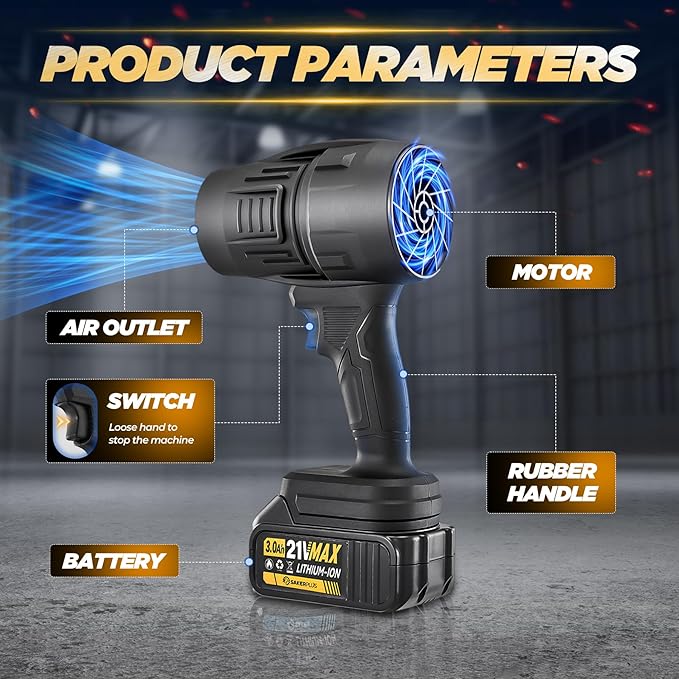 RAINPOT 2025 Upgraded Portable Dust Cleaner,Compressed Air Duster with Adjustable Speed,Handheld Cordless Leaf Blower Dust Cleaner,Jet Dry Blower Fan for Outdoor,Cleaning,Camping (Black 1 Battery)