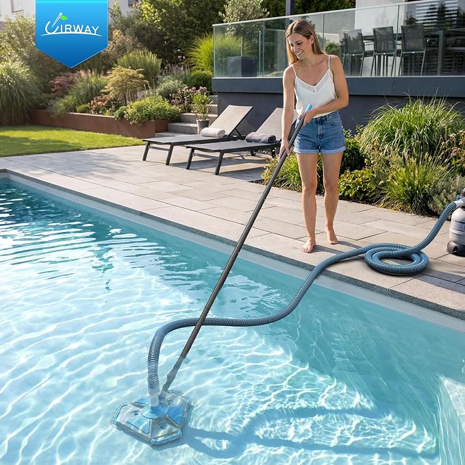 Professional Pool Vacuum Head and Hose, 360° Swivel Cuff 1-1/2" x 30 Ft Heavy Duty Flexible Vacuum Hoses, Weighted Manual Triangular Head with Bottom Brush for Inground & Above Ground Pool(No Pole)
