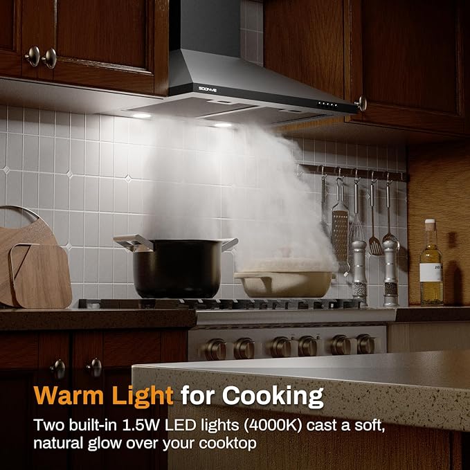 24 Inch Wall Mount Range Hood Ducted/Ductless Convertible Kitchen Exhaust Hood with 450 CFM Motor, 3 Speed Fan, LED Lighting and Dishwasher Safe Filters, Matte Black Painted Finish