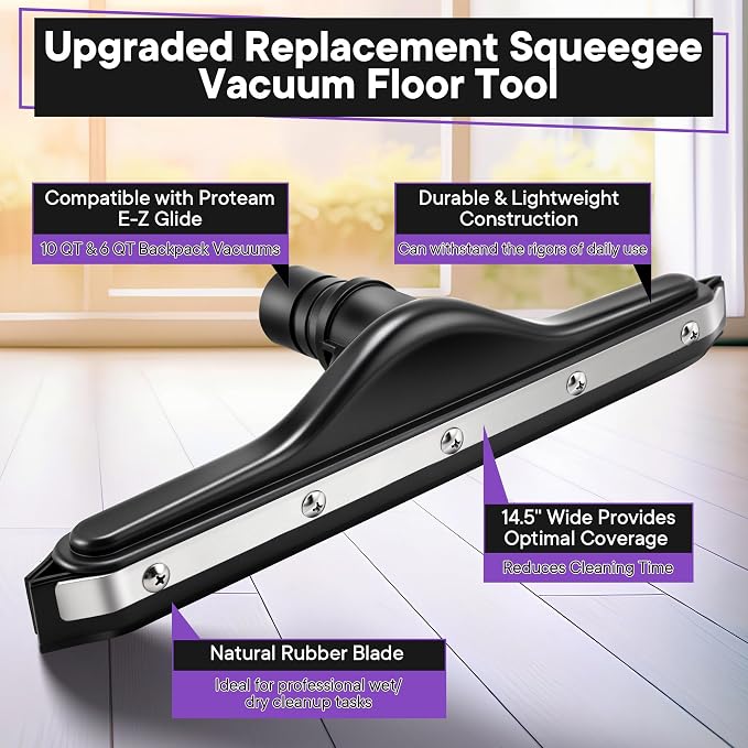 Replacement Floor Tool Compatible with ProTeam 101446 E-Z Glide Backpack Vacuum,Compatible with Hoover C2401, 14" Multi-Surface Brush for Commercial Cleaner(1 Pack,Rubber Squeegee)