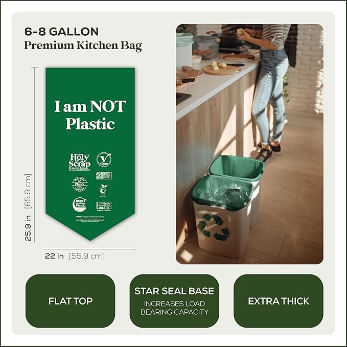 Medium Compostable Trash Bags - 6-8 Gallon, 100 Pack | Odorless, Plastic-Free & Decomposing Kitchen, Bathroom & Countertop Garbage Bag & Liners | Thick Bin Bags for Green & Food Waste