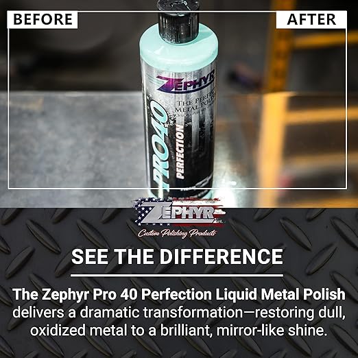 Zephyr Pro-40 The Perfect Metal Polish. for Chrome, Stainless Steel, Aluminum, Brass, Copper, Silver and Magnesium. Made in U.S.A. (16oz)