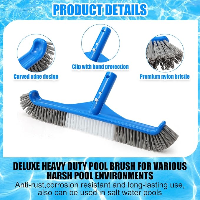 3 Pcs Pool Cleaning Kit Swimming Pool Vacuum Head Hoses 1-1/2" x 30ft with Swivel Wheel Vacuum Head and 14 '' Brush for Inground & Above Ground Pools Spas Ponds Cleaning Manual(Wheel)